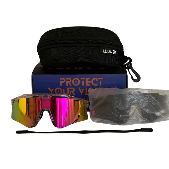 YEAH U Sports Sunglasses Set NEW w/ Box Extra Lens Mirrored - Picture 2 of 10